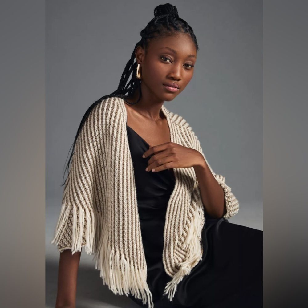 Anthropologie Metallic Fringe Cardigan Sweater